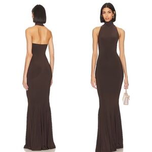 Norma Kamali Brown Halter Maxi Dress